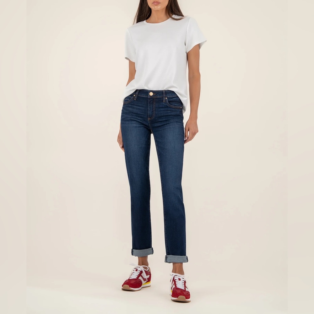 Kut From The Cloth Catherine Mid Rise Boyfriend Jeans Size 8 Dark Blue Wash